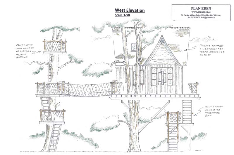Design plan for bespoke luxury treehouse in woodland play garden