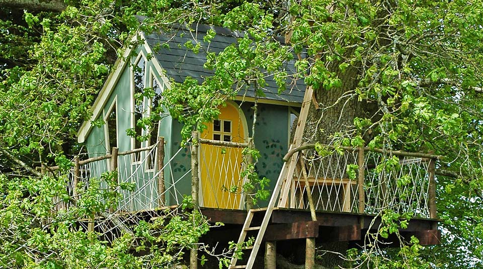 Bespoke custom built children’s treehouse in mature Irish Oaks