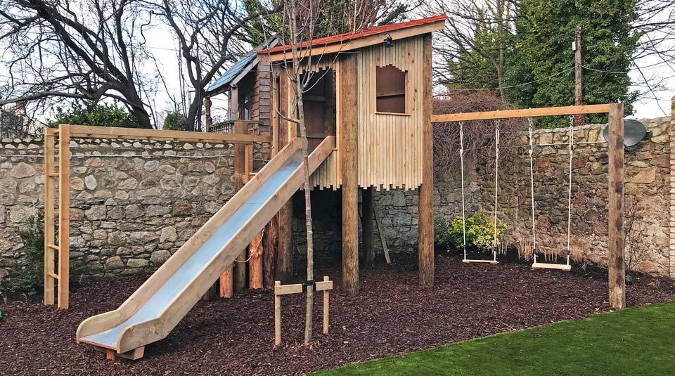 Bespoke treehouse and play designed by Forest Wild Treehouses.